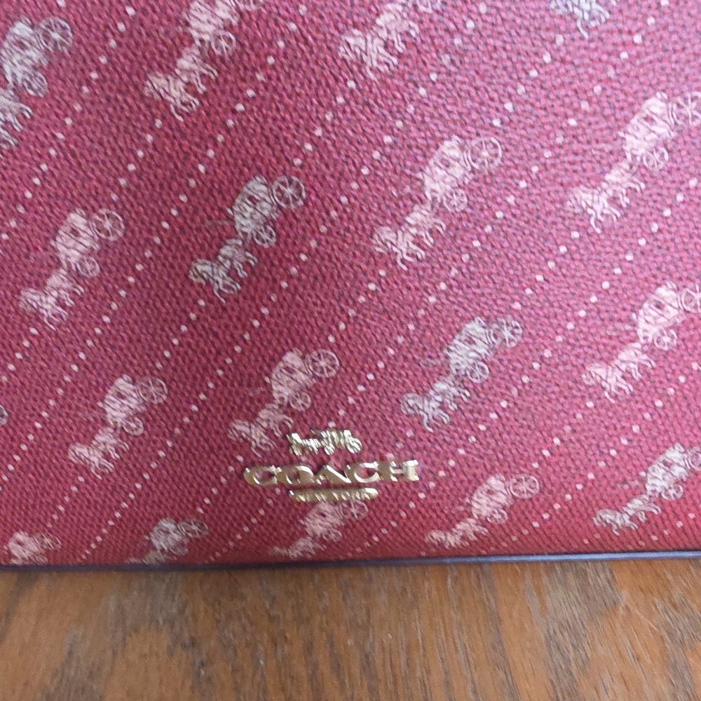 Coach Horse and Carriage Tote 27 Dot 99 Print Coated Canvas Deep Red Large Bag - Picture 6 of 9